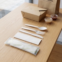 Ensemble de couverts jetables compostables CPLA de qualité alimentaire, personnalisables, série premium (cuillère, fourchette, couteau)