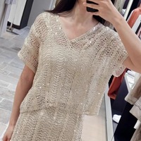 Atasan Rajut Wanita Tanpa Lengan Kerah V Ganda Bahan Linen Tipis Bernapas untuk Musim Panas, Set Rompi Dua Potong Model Berongga Kasual Stylish