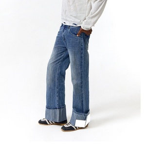 Pantalones Vaqueros de Mezclilla Desgastados Vintage Personalizados para Mujer, Alta Calidad, 100% Algodón, Corte Holgado y Recto - Product Image 4