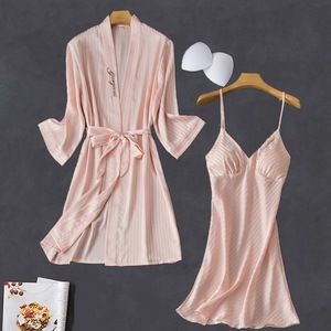 Women's High Quality 100% Pure Silk Pajama Set Long Sleeve Satin Robe with Button <strong>Thermal</strong> 2-Pcs Loungewear Includes <strong>Pyjama</strong> - Product Image 1
