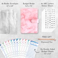 Carnet de notes A6 AMPLEER 2025 en PU à motif marbré avec pochette zippée, feuilles de papier, carnet de budget, portefeuille, organiseur, enveloppes pour espèces