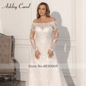 Ashley <span class=keywords><strong>Carol</strong></span> Vestido De Novia De talla grande Scoop Off the Shoulder Apliques De manga larga con cordones Vestido De Novia Vestidos De Novia - Product Image 4