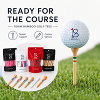 Lot d'accessoires de golf en gros : Supports de balles et tees de golf en bambou imprimés sur mesure, pour driving range, disponibles en 54mm, 70mm, 83mm
