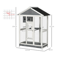 Cage à oiseaux moderne en bois massif avec 4 perchoirs, grilles en acier, 2 portes pour perruches et pinsons, boîte grise en acier, coupe-vent