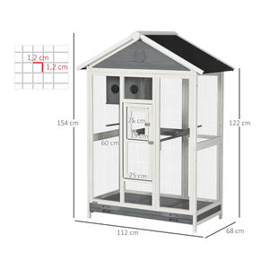 Cage à oiseaux moderne en bois massif avec 4 perchoirs, grilles en acier, 2 portes pour perruches et pinsons, gris acier - Product Image 2