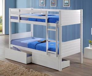 Lits jumeaux superposés en bois massif blanc bon marché pour enfants avec tiroirs gigognes - Product Image 6