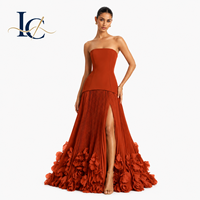 Robe de soirée plissée de luxe bleue à appliques florales pour femme, robe de bal sans bretelles, robe de soirée formelle, vente en gros personnalisée OEM ODM