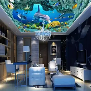 Kustom 3d lukisan langit-langit Wallpaper dunia air mural ikan lumba-lumba dekorasi Wallpaper untuk dinding 3d