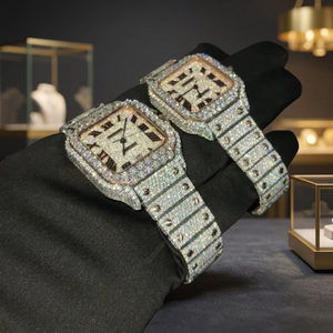 Montre à quartz analogique carrée entièrement sertie de pierres, style hip-hop, bracelet en acier inoxydable - Product Image 3