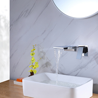 Robinet de lavabo cascade Ares Idealex moderne en laiton à montage sur plan, monotrou, monocommande, poli, eau chaude/froide