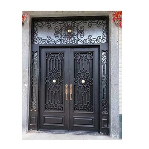 Porte d'entrée extérieure de luxe en fer forgé double à coupure thermique - Product Image 6