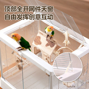 Cage à oiseaux en acier inoxydable et verre, cage écologique panoramique à toit plat anti-évasion pour petits oiseaux - Product Image 4