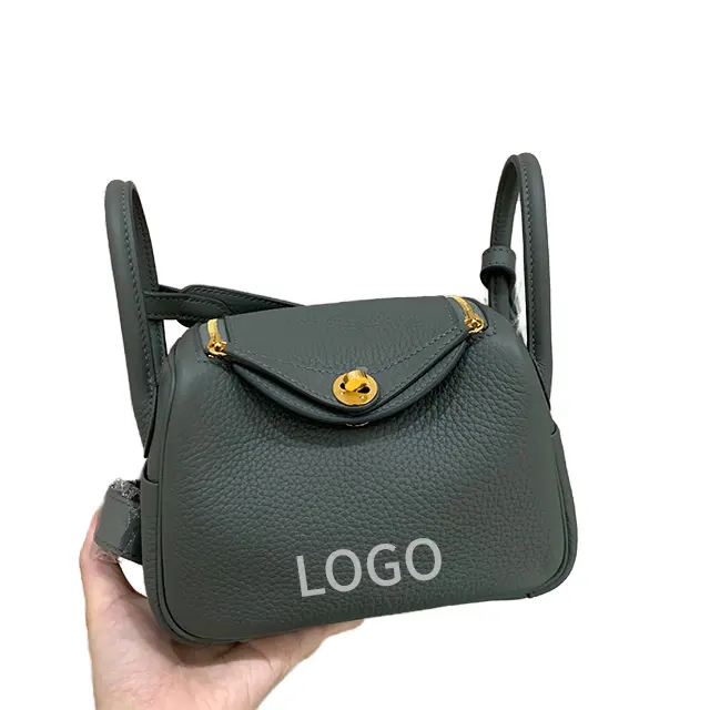 Handmade Pure Mini Leather Bag with Custom Logo Genuine Leather Lining Candy Pattern Casual Tote Shape Hasp Closure