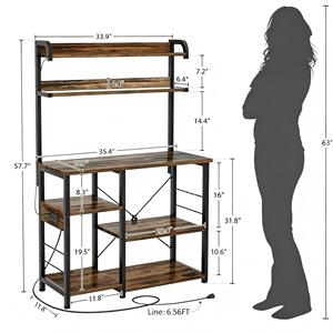 Étagère de cuisine Comfuri en bois avec prises électriques, lumières LED, chariot de rangement à 5 niveaux, station café, support pour <span class=keywords><strong>micro</strong></span>-<span class=keywords><strong>ondes</strong></span>, imperméable - Product Image 6