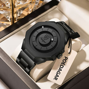 Montres pour hommes Poedagar 670 noires à bille magnétique rotative, étanches, à quartz, bracelet en acier inoxydable, montre-bracelet pour homme - Product Image 2