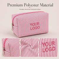 Pochette cosmétique personnalisée avec logo brodé, en tissu seersucker rayé, pour hôtel, cadeau, voyage, trousse de toilette