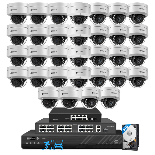 4COVR 32 Channel Security Camera System 8TB HDD 32x5Mp Business Dome AI Face Detection Night Vision Home Surveillance App View