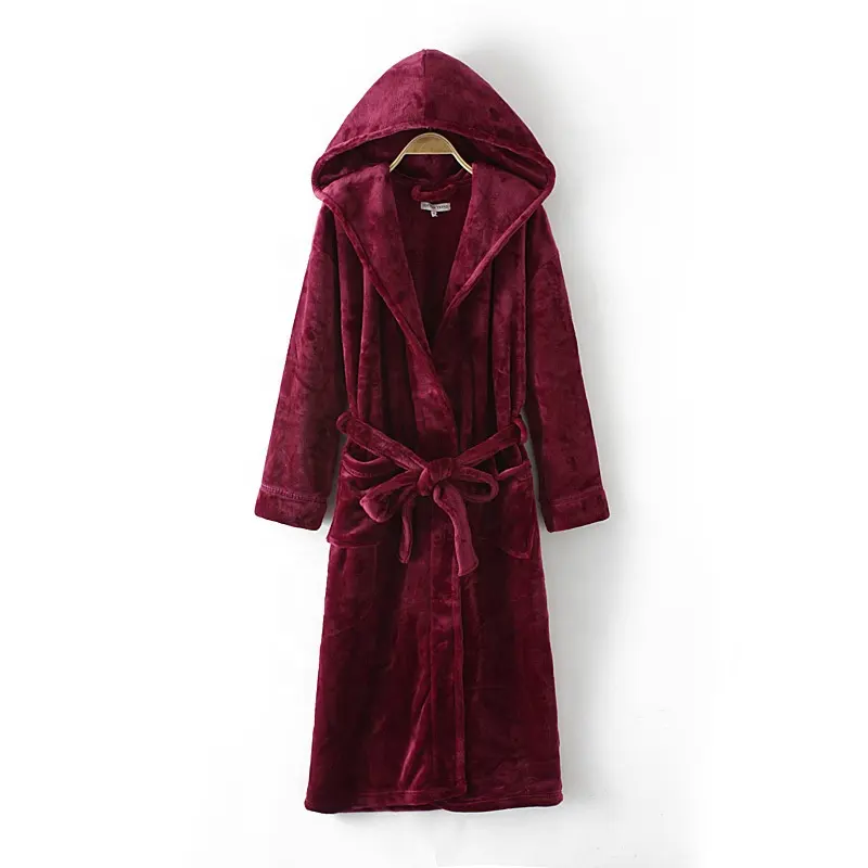Women's Plush Fleece Robe with Hood Warm Solid Polar Fleece Bathrobe