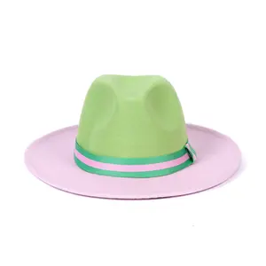 Phụ Nữ Lật Top Anh Cổ Điển Jazz Len Hat Lớn Cornice Thời Trang Cạnh Phẳng Hat Màu Hồng Màu Xanh Lá Cây Sorority Hat