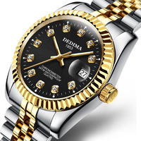 DEDIMA D-188 Bestseller Montre à quartz pour couple avec calendrier, cadran à losanges côtelés dorés, simple et luxueuse