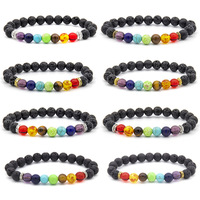 Bracelets unisexes en pierre volcanique, diffuseur de cristaux de guérison, 7 chakras, bracelet en pierre de lave naturelle