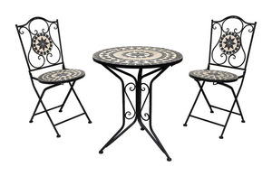 Ensemble de jardin moderne 3 pièces en mosaïque <span class=keywords><strong>avec</strong></span> <span class=keywords><strong>2</strong></span> <span class=keywords><strong>chaises</strong></span> pliées en métal et acier pour salle à manger, cuisine, hôtel, salle de bain et chambre à coucher - Product Image 3