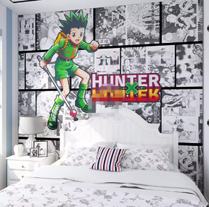 Papel tapiz de Anime japonés, decoración de pared del dormitorio para niños, papel tapiz de cómic en blanco y negro de Hunter Boy - Product Image 2
