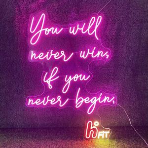 Insegna al Neon LED Personalizzata con Citazione Motivazionale: Non Verrai Vincitore <span class=keywords><strong>Se</strong></span> Non Inizi Mai, HiFiT per Palestra, Ufficio e Casa - Product Image 1