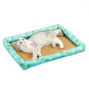 Yıkanabilir kedi Pet yatak kulübesi Mat kaymaz botfom yaz kedi çöp soğutma pedi yatak Pet Rattan Mat köpekler ve kediler için