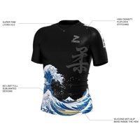 Rashguard No-Gi Jiu-Jitsu avec motif Vague de Kanagawa (Japon) et soutien musculaire pour la lutte, le MMA, le BJJ et le grappling