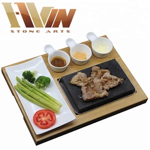 <span class=keywords><strong>Lave</strong></span> Chaude Steak <span class=keywords><strong>Plaque</strong></span> de Pierre et Pierre De <span class=keywords><strong>Lave</strong></span> Pierre à Griller w En Céramique Plats D'accompagnement et Plateau En Bambou - Product Image 2