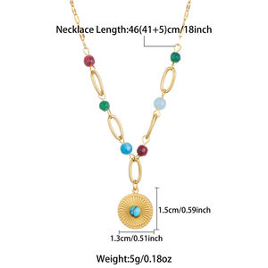 <span class=keywords><strong>สร้อย</strong></span>คอหินหลากสีสไตล์โบฮีเมียนใหม่ <span class=keywords><strong>สร้อย</strong></span>คลิป<span class=keywords><strong>ส</strong></span><span class=keywords><strong>แตน</strong></span><span class=keywords><strong>เล</strong></span><span class=keywords><strong>ส</strong></span>ชุบทอง 18K พร้อมจี้รูปพระอาทิตย์ประดับเทอร์ควอยซ์ - Product Image 5