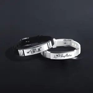 Romantic Black White Silicone Clasp Bracelets Silver Plated Stainless Steel Square Nameplate 12 Star Signs Logo Bracelets