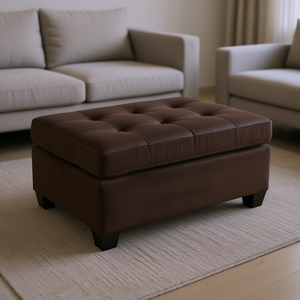 Pouf in Microfibra Color Cioccolato, Arredamento Moderno per Soggiorno, Sgabello Imbottito - Product Image 2