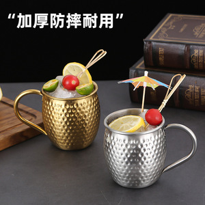 Hammered 304 Stainless Steel Drum Shaped Mug With Handle Gold Copper Color For Coffee Tea Party Drink - Product Image 4