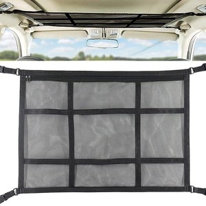 Filet de rangement pour voiture à double couche avec fermeture éclair, pour SUV et berlines, maille noire avec sangles - Product Image 2