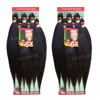 Mèches de Cheveux Synthétiques Pré-Étirées de 52 Pouces, 6x, 65g, Un Lot, Fibre Noire à Basse Température, Extensions de Tresses Pré-Étirées