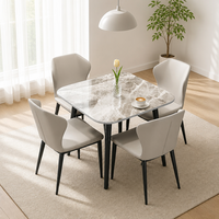 Table à manger carrée compacte et réglable en pierre frittée, résistante à la chaleur et aux rayures, avec chaises rembourrées beiges pour 4 personnes