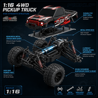 Voiture RC 4x4 haute vitesse 2,4 GHz, Monster Truck tout-terrain entièrement proportionnel, Buggy 4x4 avec barre anti-roulis YH16002 1/16, chargeur, résistante à l'eau