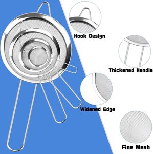 Petits passoires en acier inoxydable pour cuisine, mailles fines, poignée renforcée, 5/8/12/18 cm, utilisation domestique, <span class=keywords><strong>passoire</strong></span> de cuisine en maille - Product Image 3