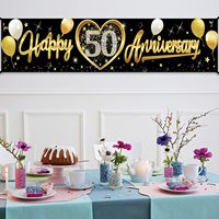 Bannière décorative pour le 50e anniversaire de mariage, décorations noires et dorées pour le 50e anniversaire, accessoires de fête, photomaton pour l'extérieur et l'intérieur