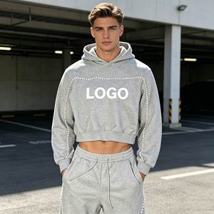 Cropped hoodie men's <b>sets</b>,3D Embroidered acid washed Hot rhinestone Hoodie <b>Sweatpants</b> <b>Sets</b> for Men,Cotton Tracksuit men clothes - Product Image 4