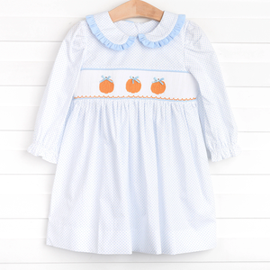 Applique di zucca Peter Pan collare con volant sorella abbinata per bambini vestiti blu Mini punto di cotone monogramma abiti per bambini - Product Image 6