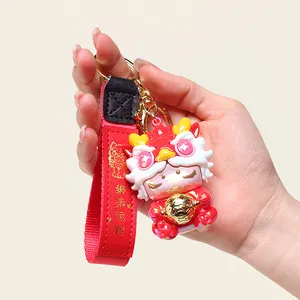 Jinnew Anime Pendentif Mignon Dessin Animé Porte-clés Kawaii Lion Chanceux Perle Rotative Personnalisé Promotionnel 3D PVC Porte-clés