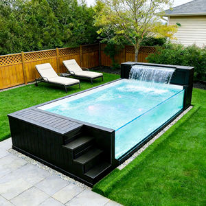 Piscina de Acrílico y Vidrio Personalizada de Fábrica con Cascada, Luz LED y Marco de Madera para Jardín, Spa y Natación - Product Image 1