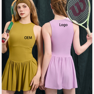 Nuevo <span class=keywords><strong>Vestido</strong></span> de Tenis Ajustado para <span class=keywords><strong>Mujer</strong></span>, Sin Mangas, con Relleno en el Pecho, Cuello Redondo, para Pickleball, Bádminton, Conjunto de Tenis de Una Pieza - Product Image 1