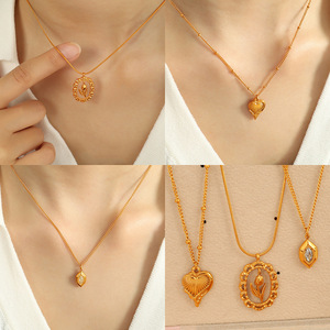 สร้อยคอรูปวงรีสไตล์เกาหลี ดีไซน์ฉลุลาย ประดับจี้รูปหัวใจดอกทิวลิป ทำจากโลหะผสมสังกะสีชุบทอง ของขวัญเครื่องประดับแฟชั่น - Product Image 4