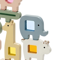Juguete de apilamiento de animales de madera con bloques de emparejamiento de formas que dejan pasar la luz, juguete educativo de animales en colores pastel para niños pequeños