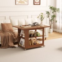 Table à manger pliante en bois avec roulettes, design élégant à 2 niveaux, rangement dissimulé, 2-4 places, meubles de salle à manger assemblés, stock US, BJ056