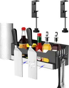 Pemegang Aksesori BBQ Grill dengan Strip magnetik & pemegang handuk kertas, penyimpanan hemat ruang Caddy untuk panggangan